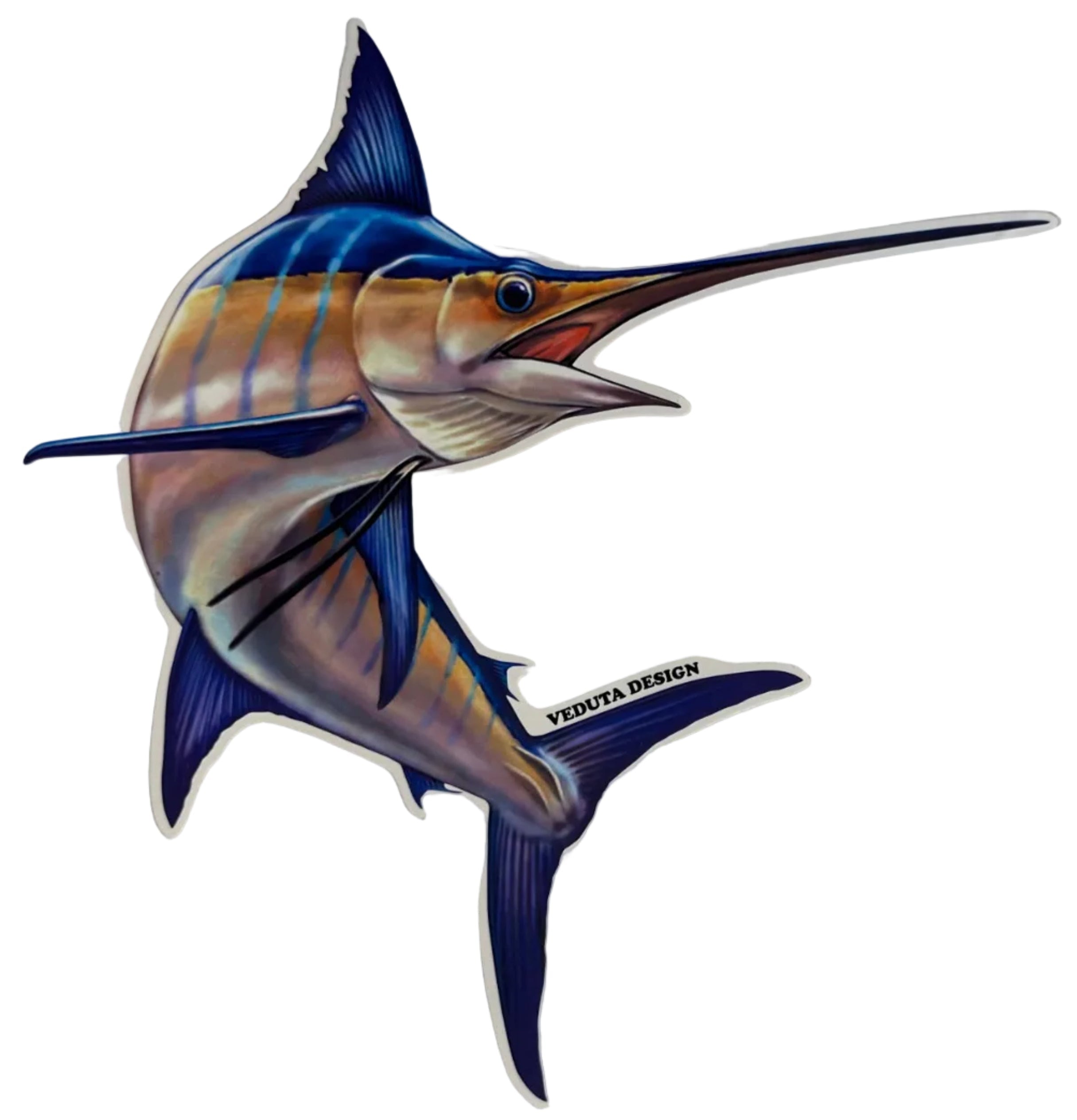 Large Saltwater Blue Marlin Fishing Sticker for Boats, Coolers & Outdoor Gear