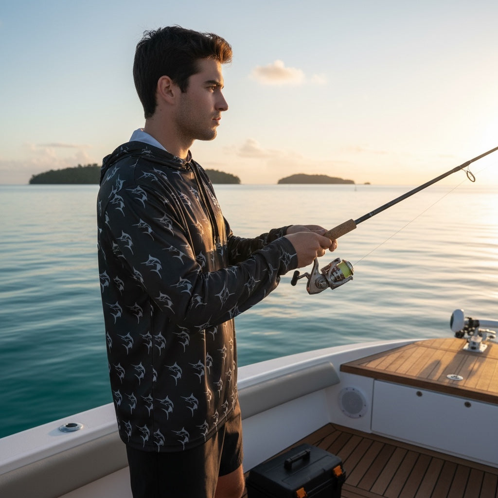 Get Tight Gear "Tug Is The Drug" Marlin Performance Fishing Hoodie – Black