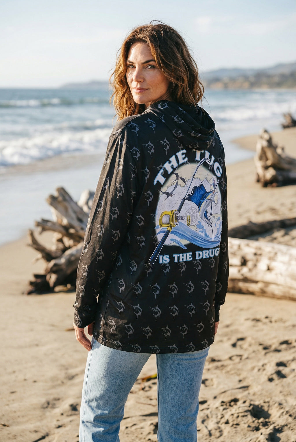 Get Tight Gear "Tug Is The Drug" Marlin Performance Fishing Hoodie – Black