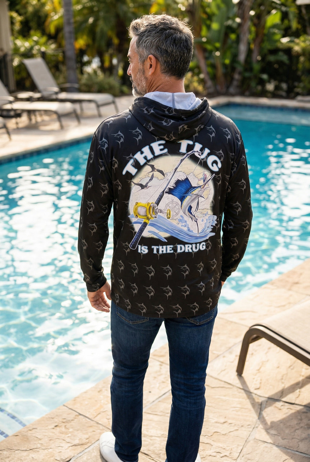 Get Tight Gear "Tug Is The Drug" Marlin Performance Fishing Hoodie – Black