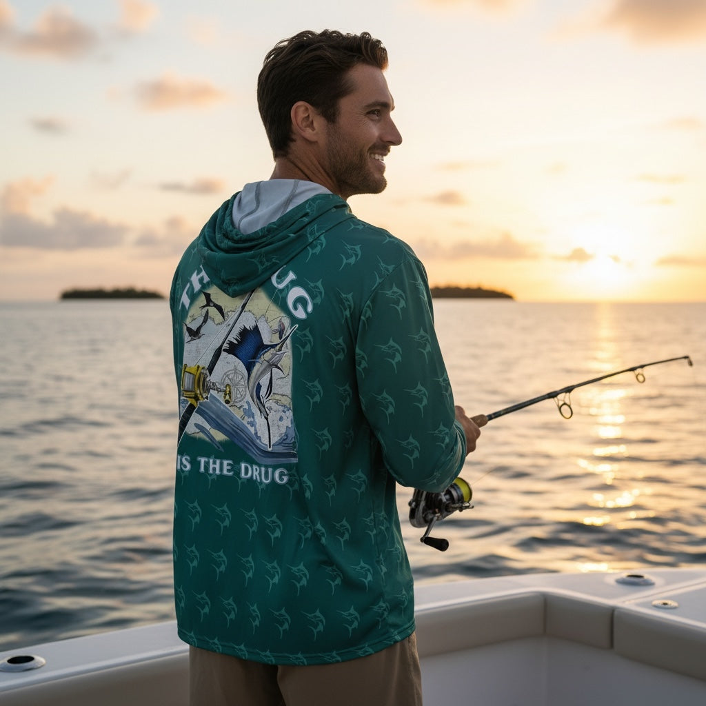 Get Tight Gear "Tug Is The Drug" Marlin Performance Fishing Hoodie – Sea Green