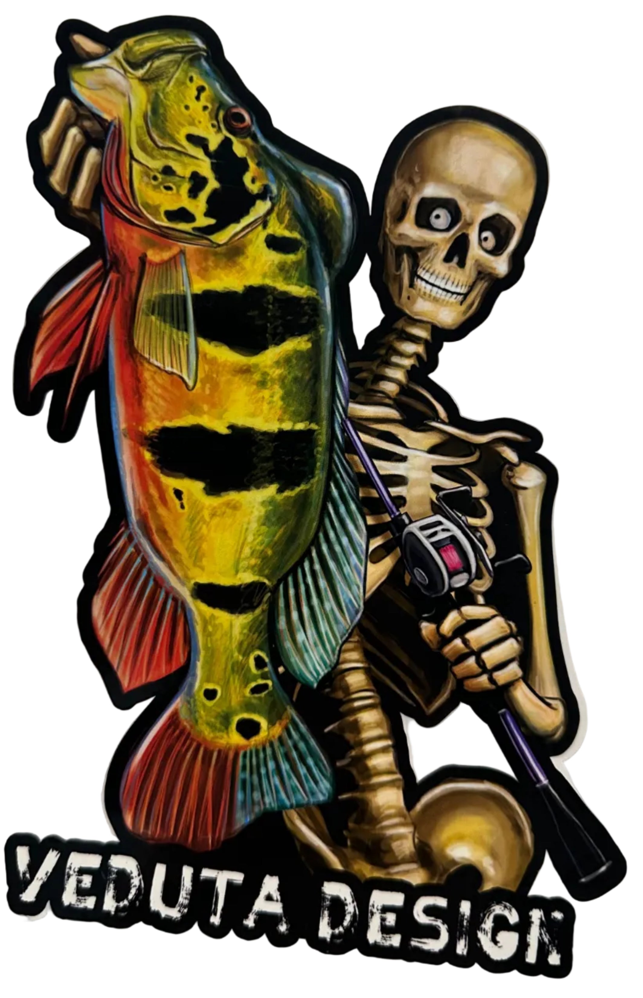 Large Freshwater Peacock Bass and Bones Fishing Sticker for Boats, Coolers & Outdoor Gear