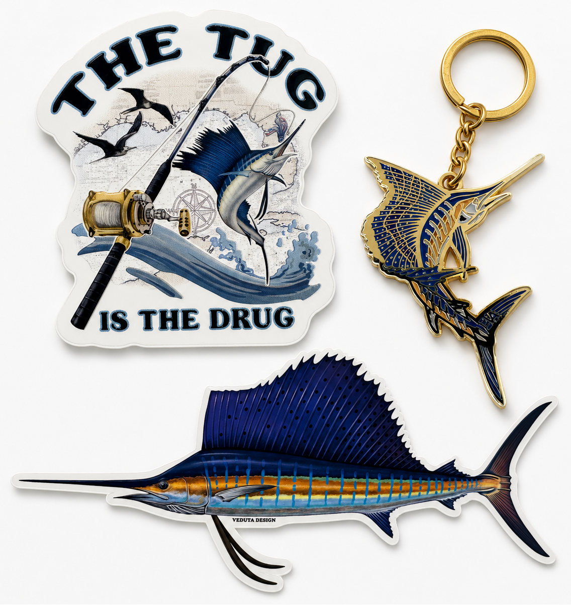 The Tug Is The Drug® Sailfish Sticker & Keychain Gift Bundle