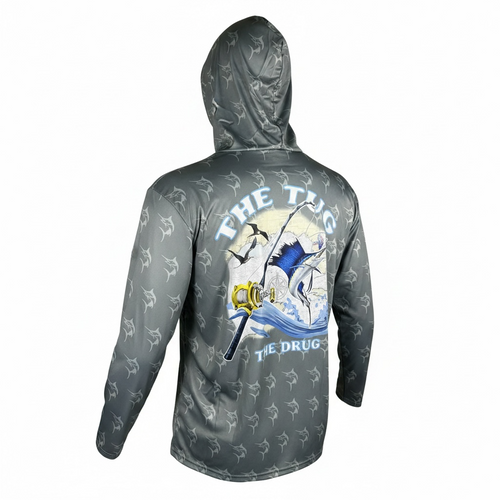 Get Tight Gear "Tug Is The Drug" Marlin Performance Fishing Hoodie – Storm Gray
