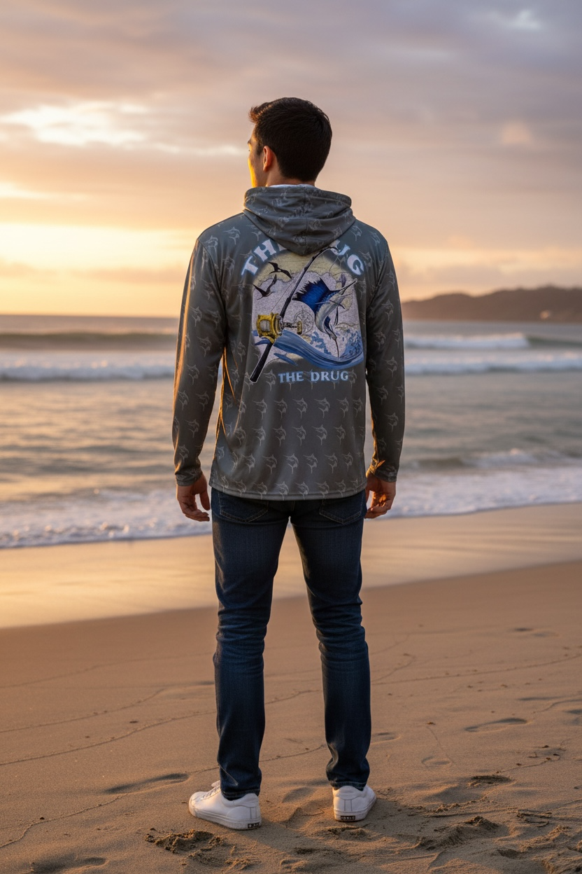 Get Tight Gear "Tug Is The Drug" Marlin Performance Fishing Hoodie – Storm Gray