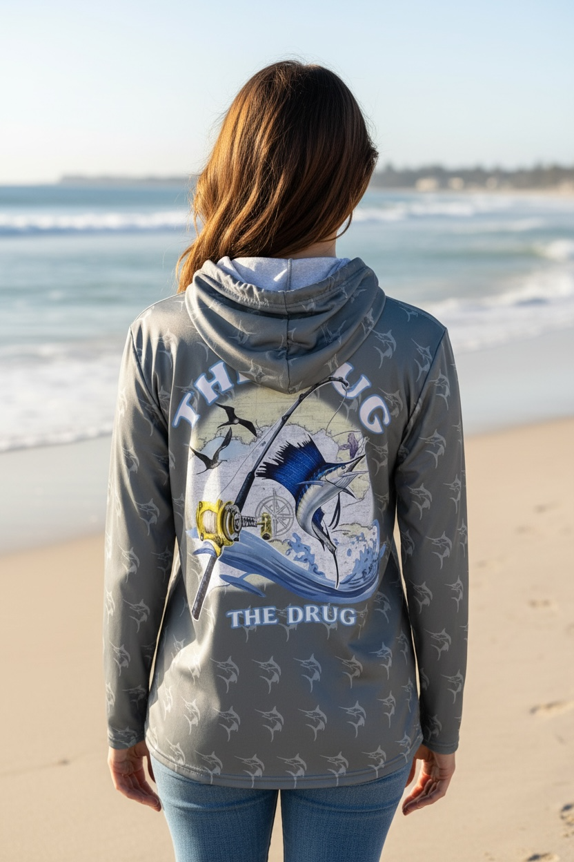 Get Tight Gear "Tug Is The Drug" Marlin Performance Fishing Hoodie – Storm Gray
