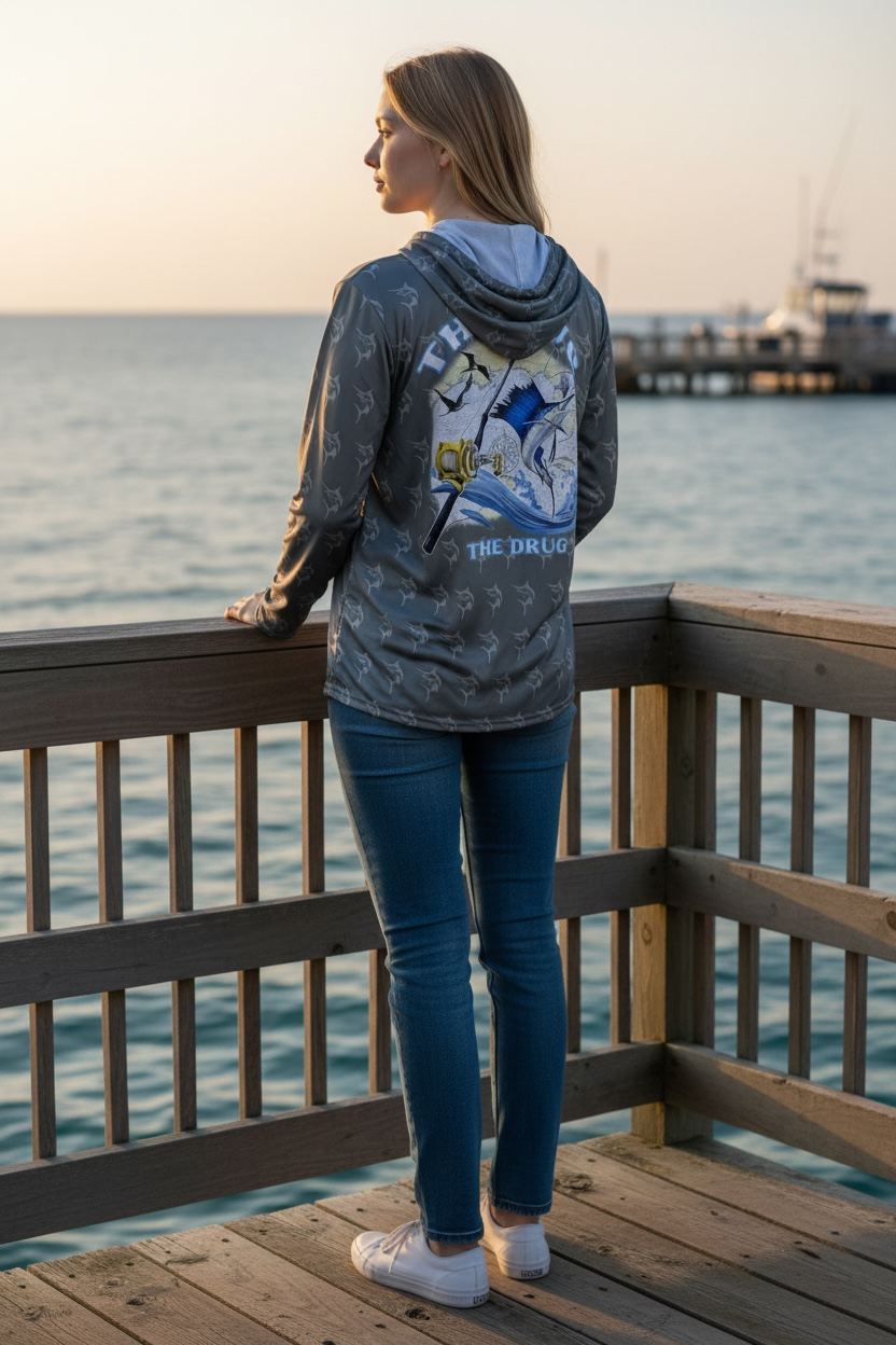 Get Tight Gear "Tug Is The Drug" Marlin Performance Fishing Hoodie – Storm Gray